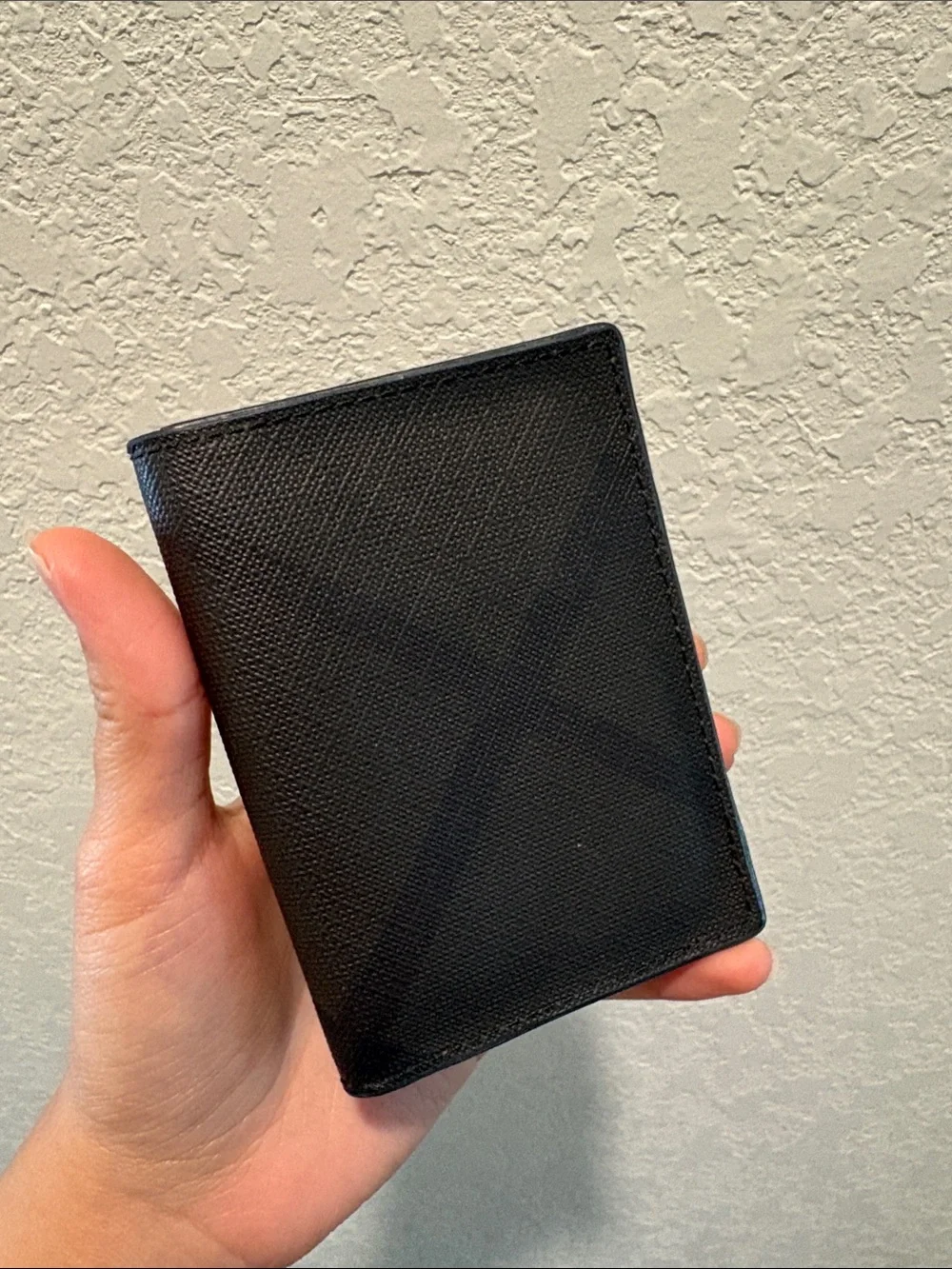 Burberry Card Holder Black Brown Textured Leather Bifold Wallet